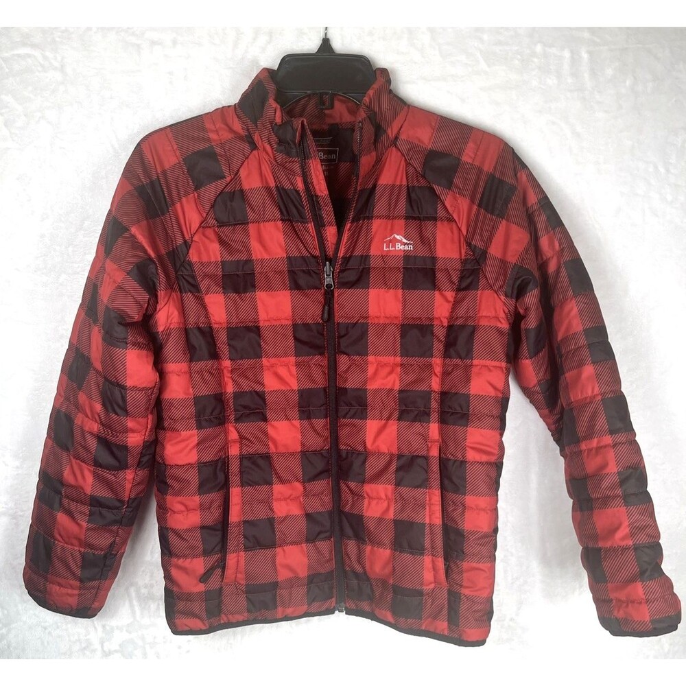 L.L. Bean Big Kid's Unisex Jacket Youth Primaloft Red Black Plaid Size L 14-16